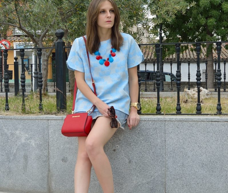 Light blue and pop of red