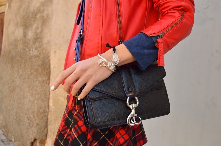 Wearing a tartan skirt